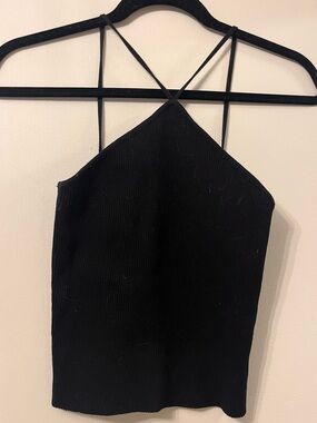 Zara Black Strapless Ribbed Halter Top